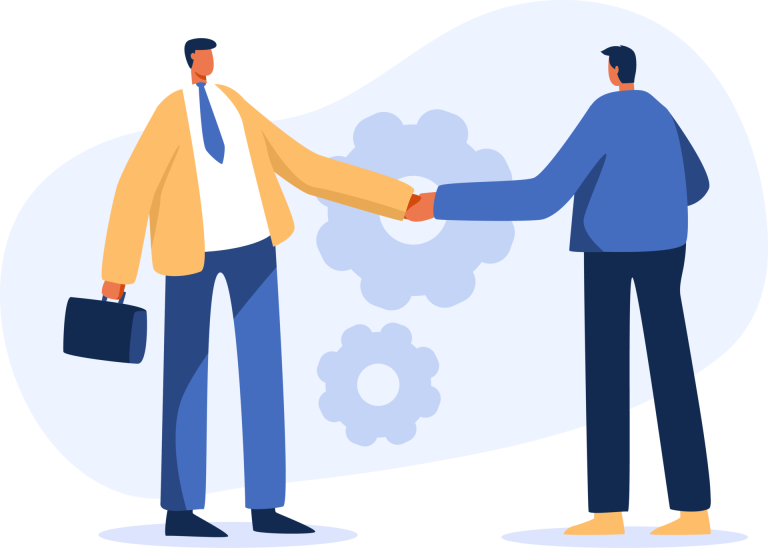 illustration of two men shaking hands, one holding a briefcase