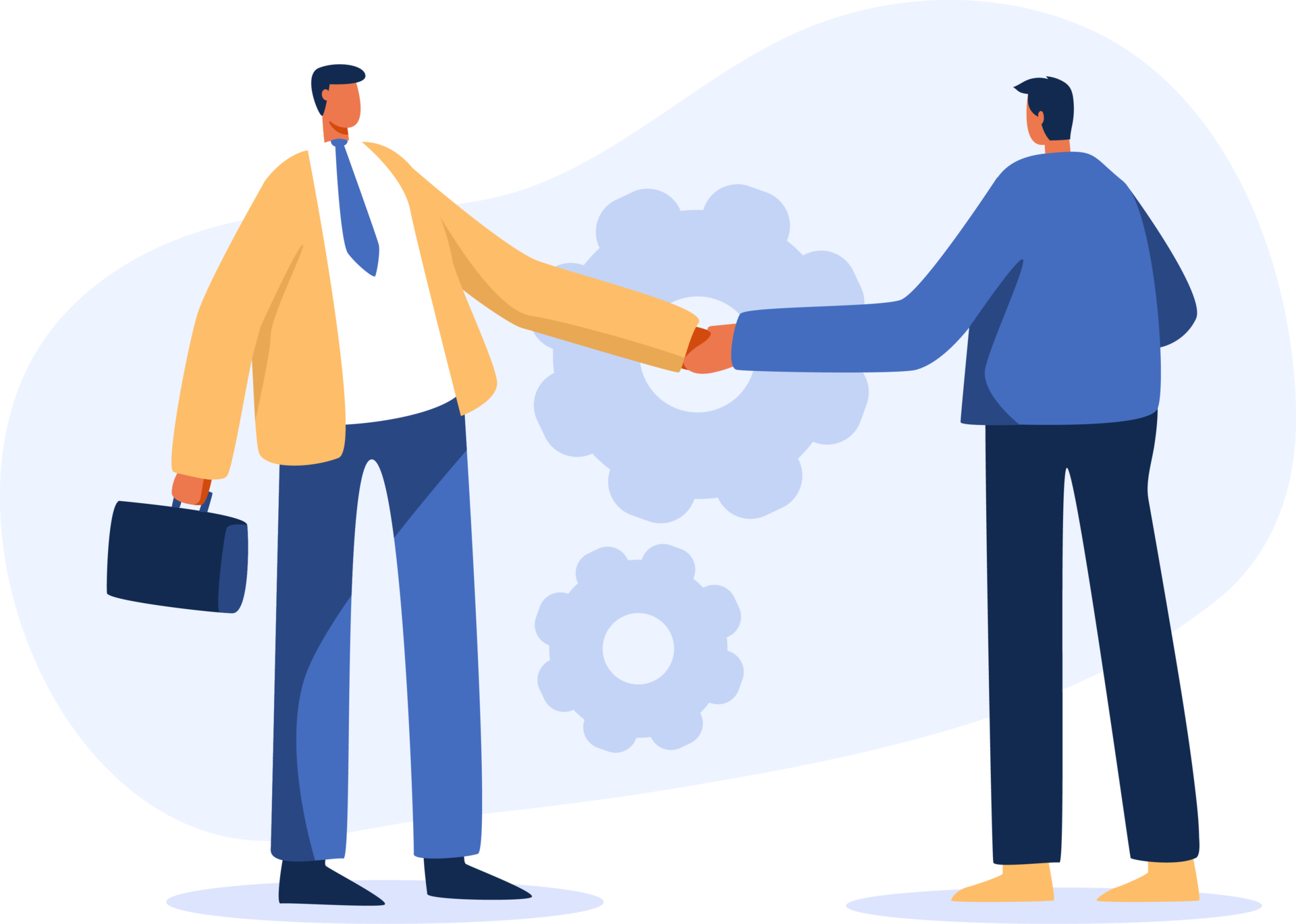 illustration of two men shaking hands, one holding a briefcase